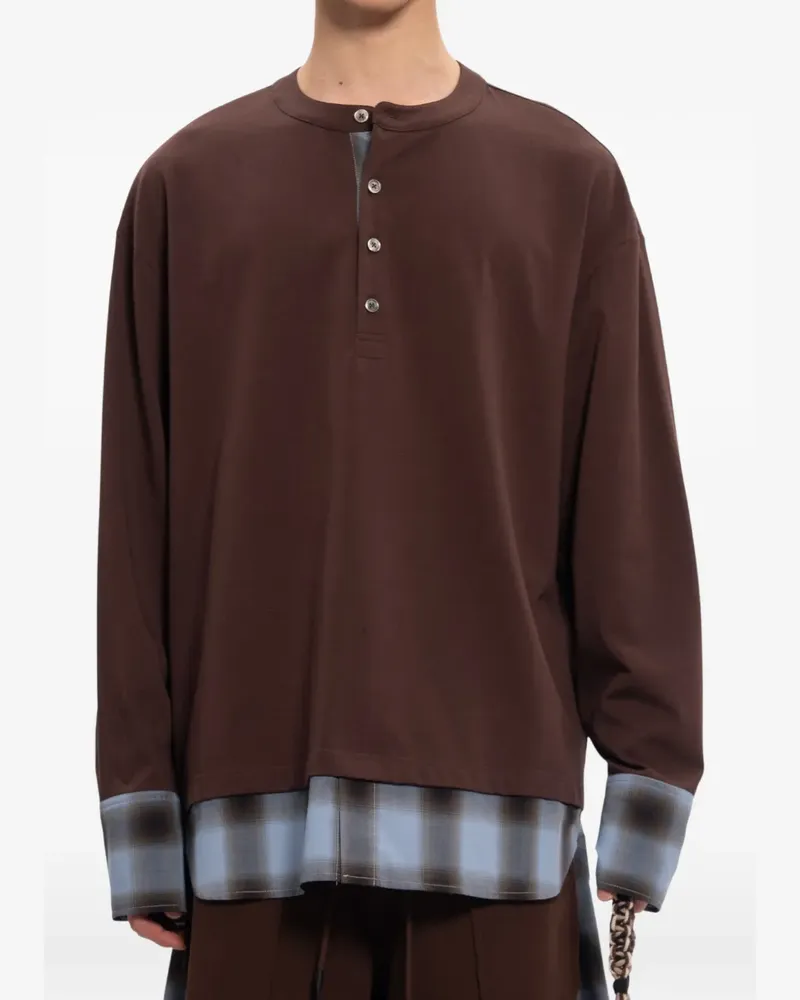 Feng Chen Wang layered-effect henley T-shirt - Braun Braun