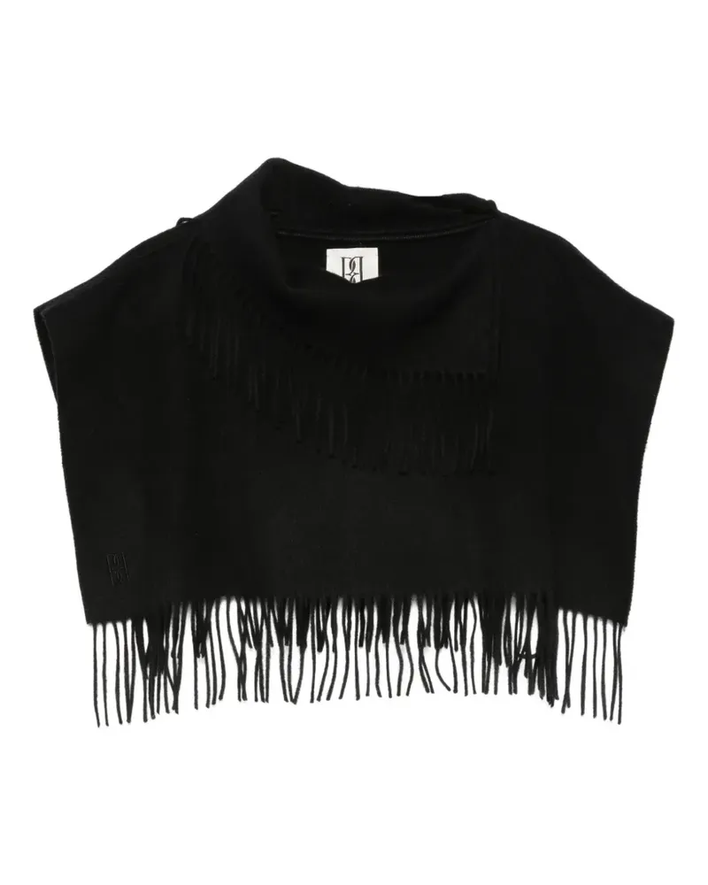 By Malene Birger fringe-trimmed embroidered-logo scarf - Schwarz Schwarz