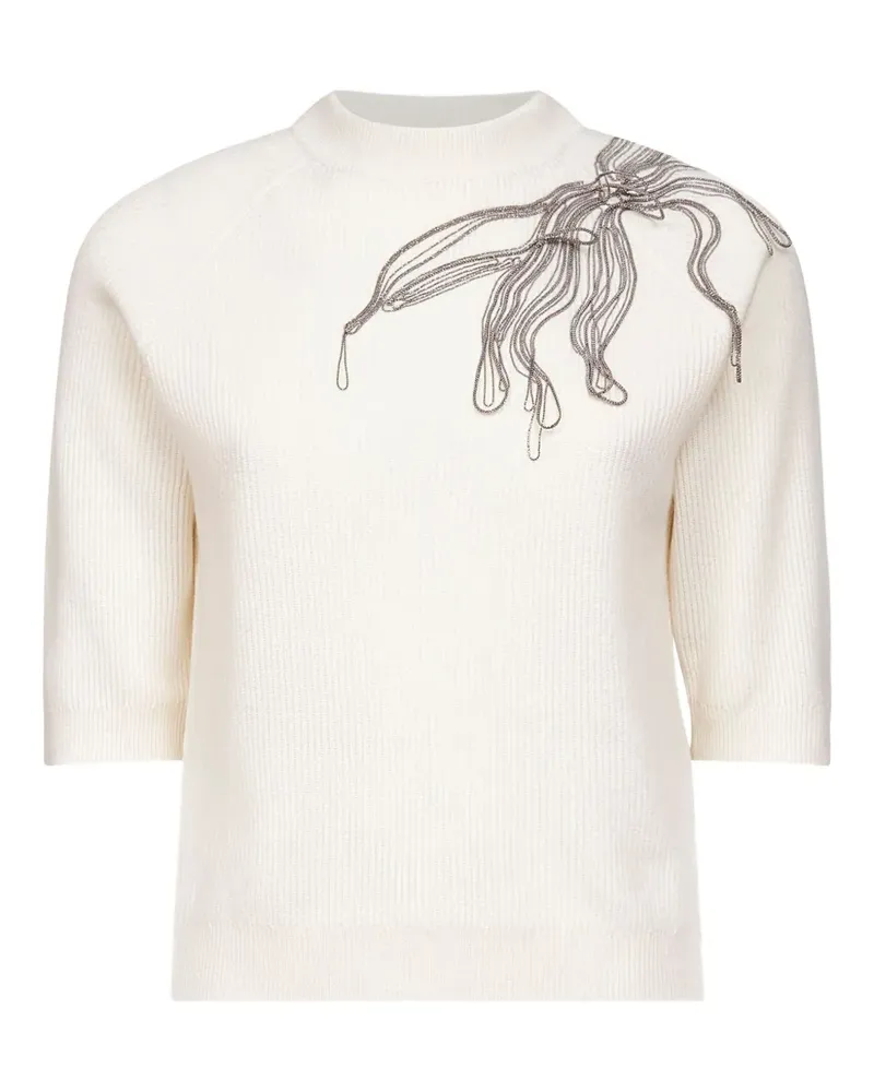 Brunello Cucinelli Top mit Zierkette - Weiß Weiß