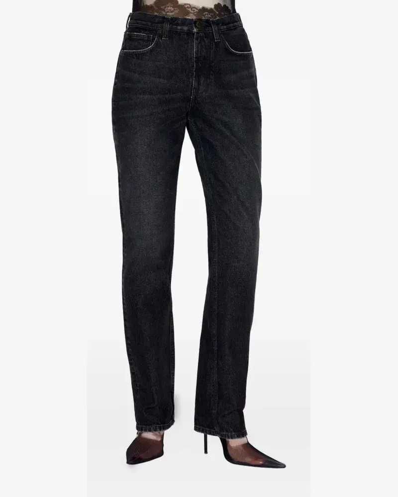 Jean Paul Gaultier Straight-Leg-Jeans mit hohem Bund und Logo-Patch - Schwarz Schwarz