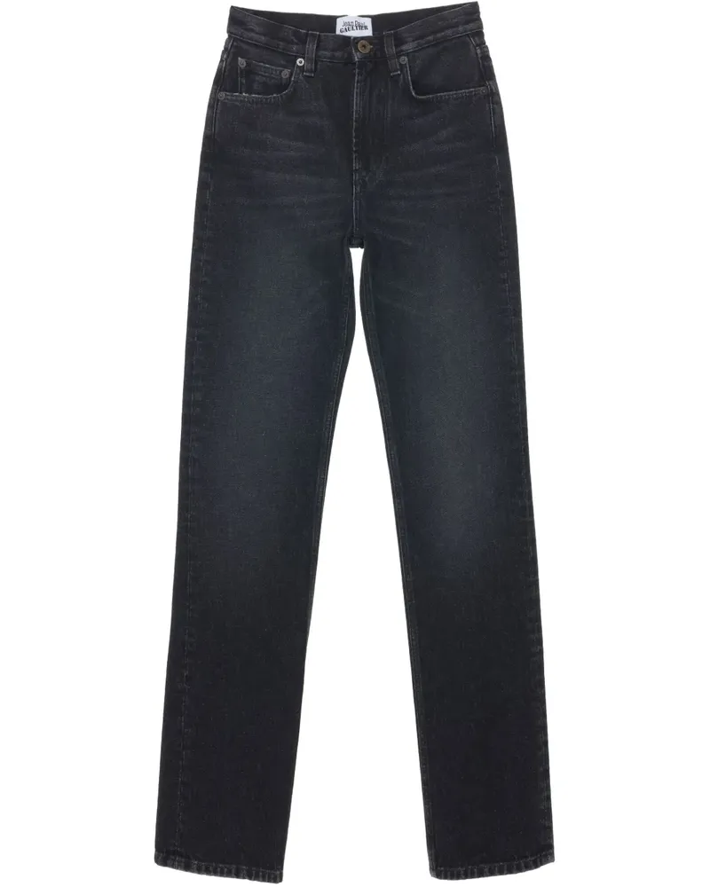 Jean Paul Gaultier Straight-Leg-Jeans mit hohem Bund und Logo-Patch - Schwarz Schwarz