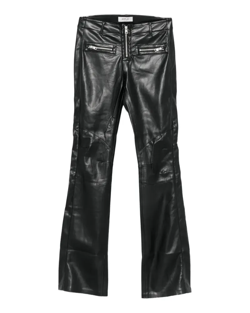 Replay zip-detail leather trousers - Schwarz Schwarz