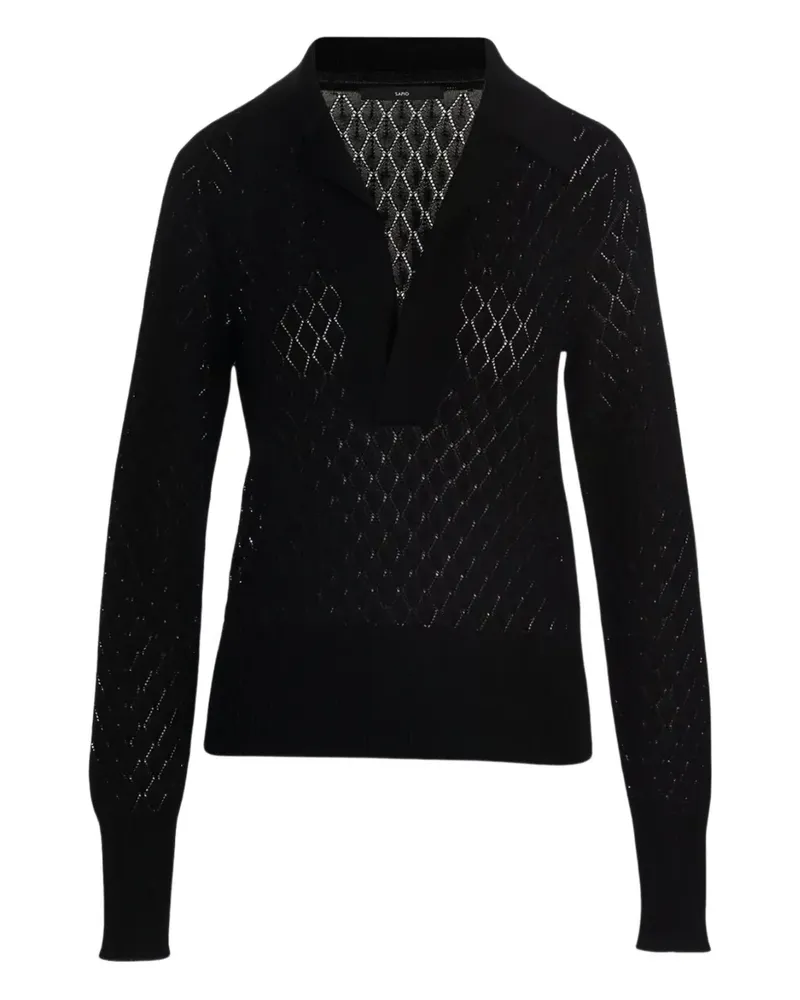 Sapio Pullover mit Pointelle-Rautenmuster - Schwarz Schwarz