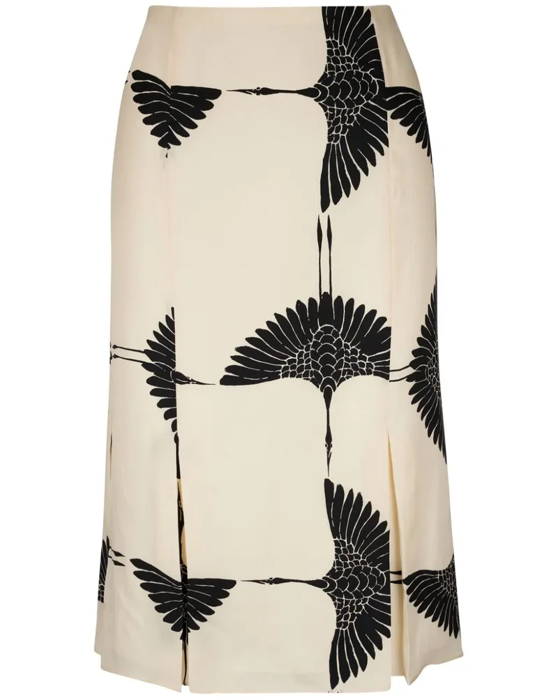 KHAITE Cupro Midirock mit Vogel-Print - Nude Nude