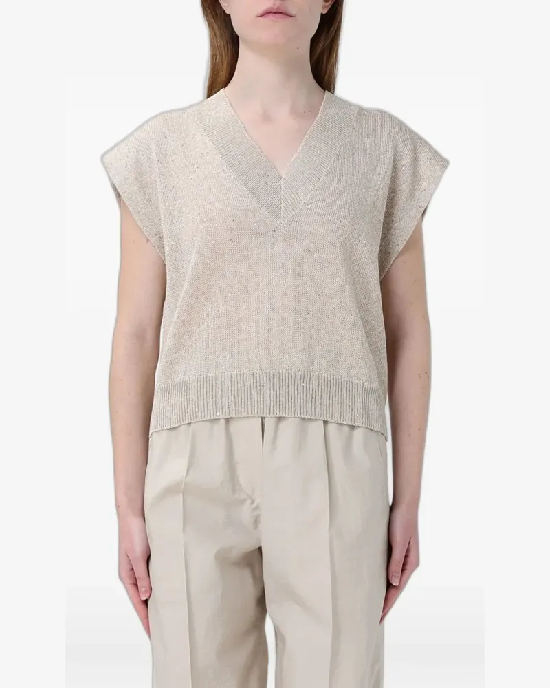 Brunello Cucinelli sequin-embellished V-neck vest - Nude Nude