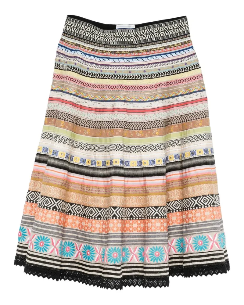 Lena Hoschek ribbon-detail A-line midi skirt - Nude Nude