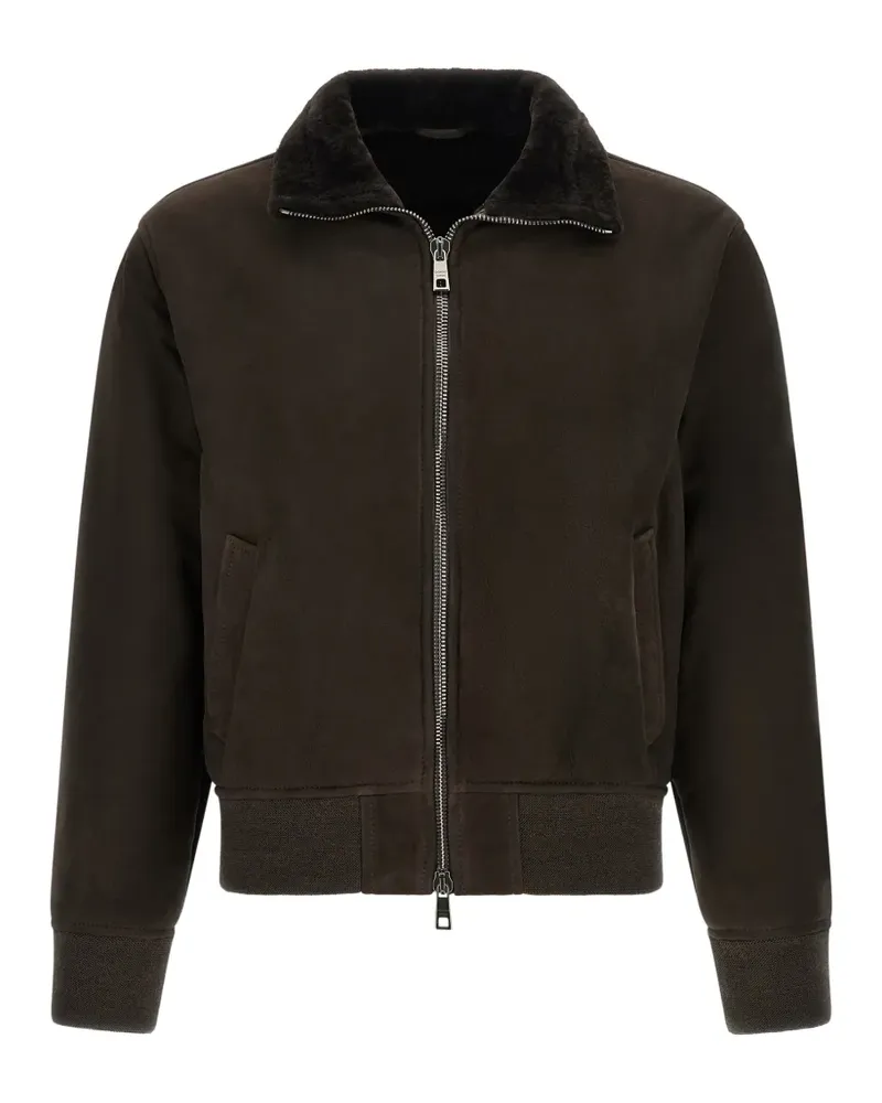 Giorgio Brato shearling-collar suede jacket - Braun Braun