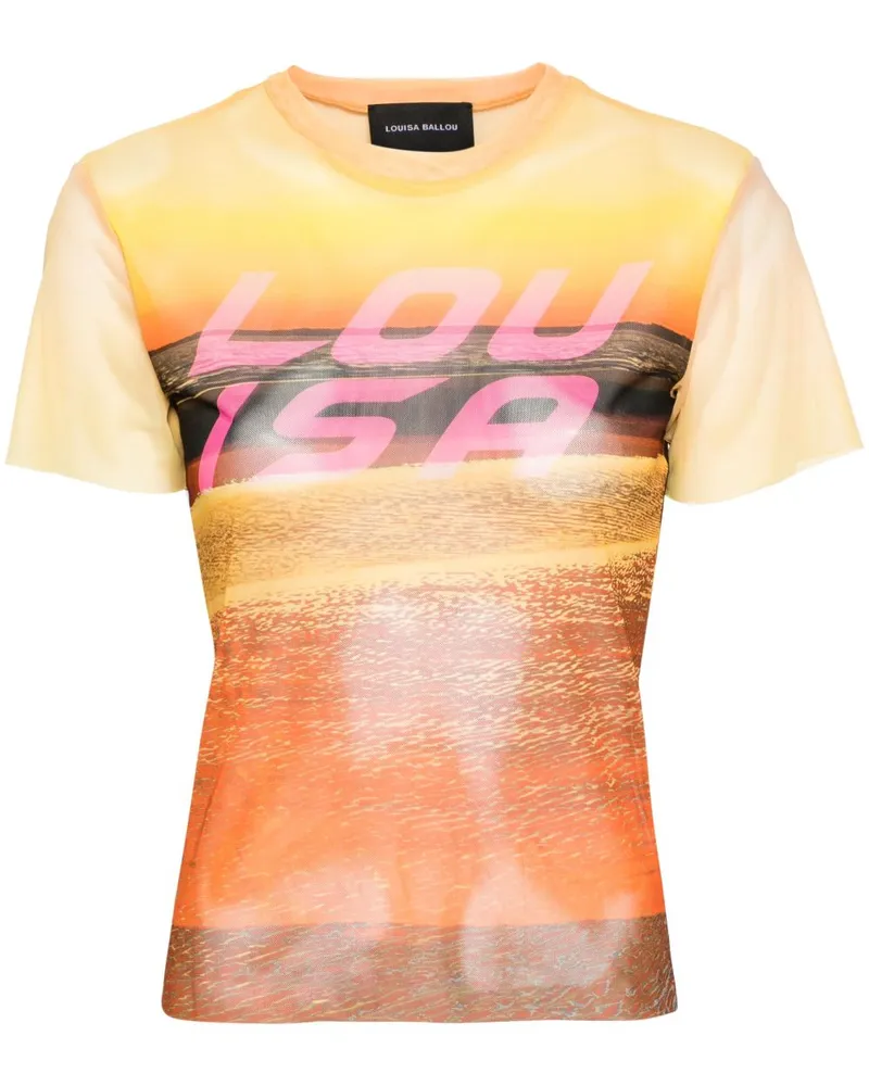 Louisa Ballou Beach Mesh-T-Shirt mit Logo-Print Orange