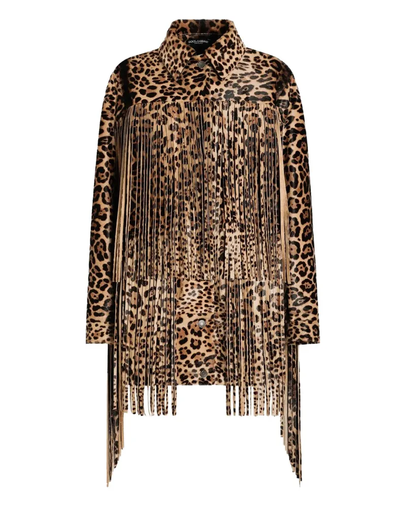 Dolce & Gabbana Fransenmantel mit Leoparden-Print - Braun Braun