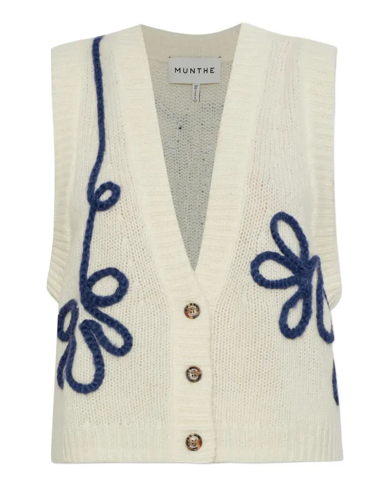 MUNTHE Nowland embroidered knitted sleeveless wool cardigan - Nude Nude