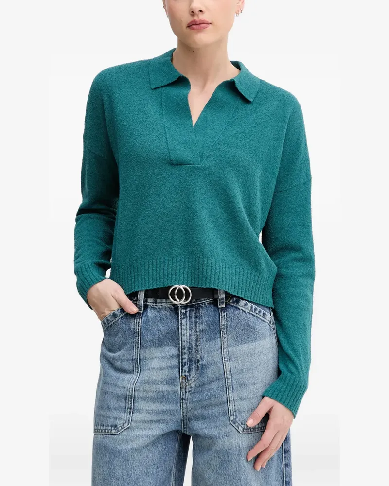 Sisley Langarmshirt mit V-Ausschnitt - Grün Grün