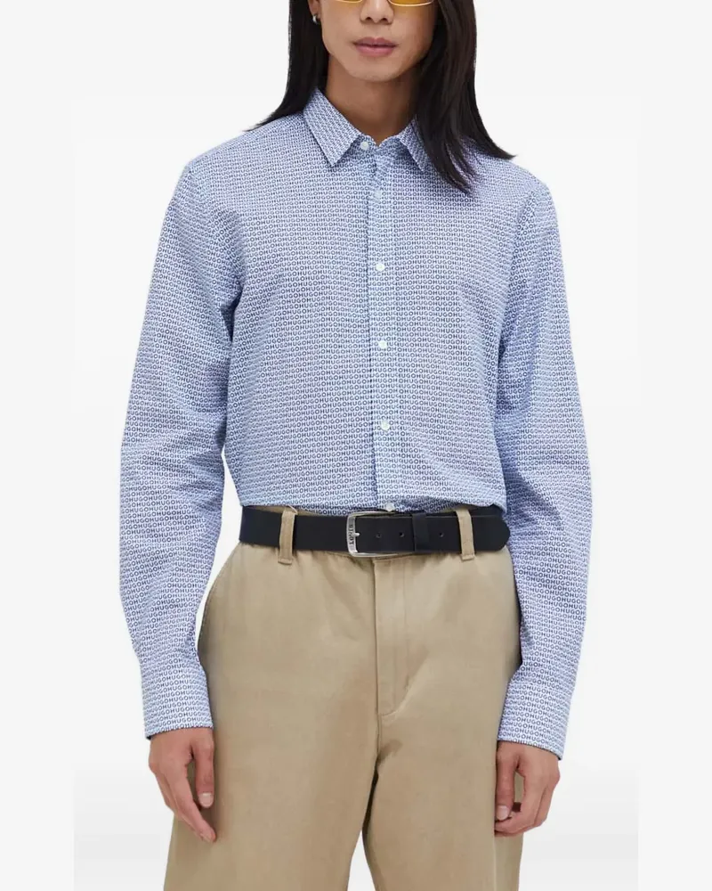 HUGO BOSS Hemd mit Logo-Print - Blau Blau