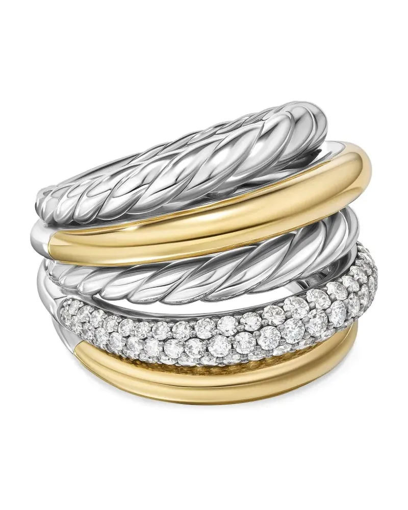 David Yurman 18kt DY Mercer Multi Row Gelbgold- und Sterlingsilberring mit Diamanten (21mm Silber