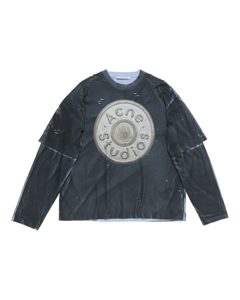 Acne Studios Distressed-T-Shirt mit Logo-Print - Schwarz Schwarz