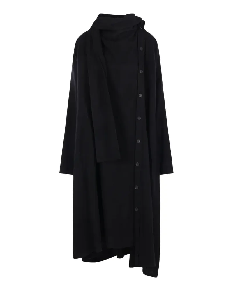 Yohji Yamamoto Asymmetrisches Midikleid mit Schaldetail - Schwarz Schwarz