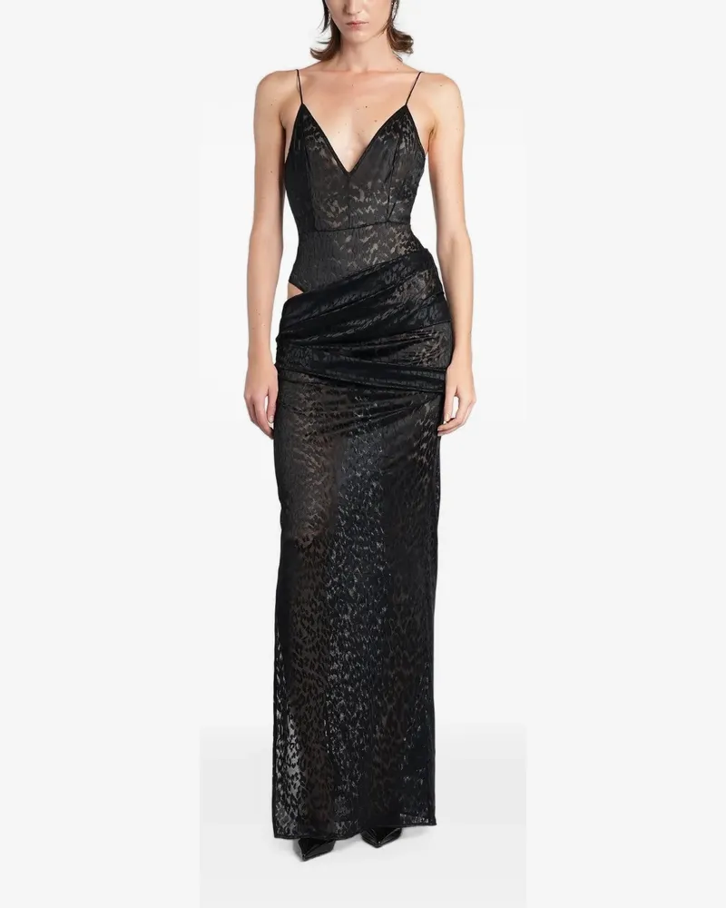 Alex Perry leopard-pattern ruched maxi dress - Schwarz Schwarz