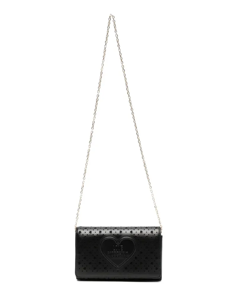 Moschino heart-perforated chain cross body bag - Schwarz Schwarz