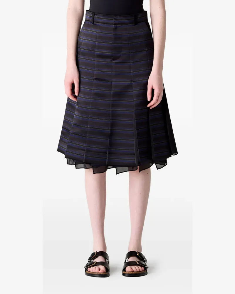Sacai striped pleated midi skirt - Schwarz Schwarz