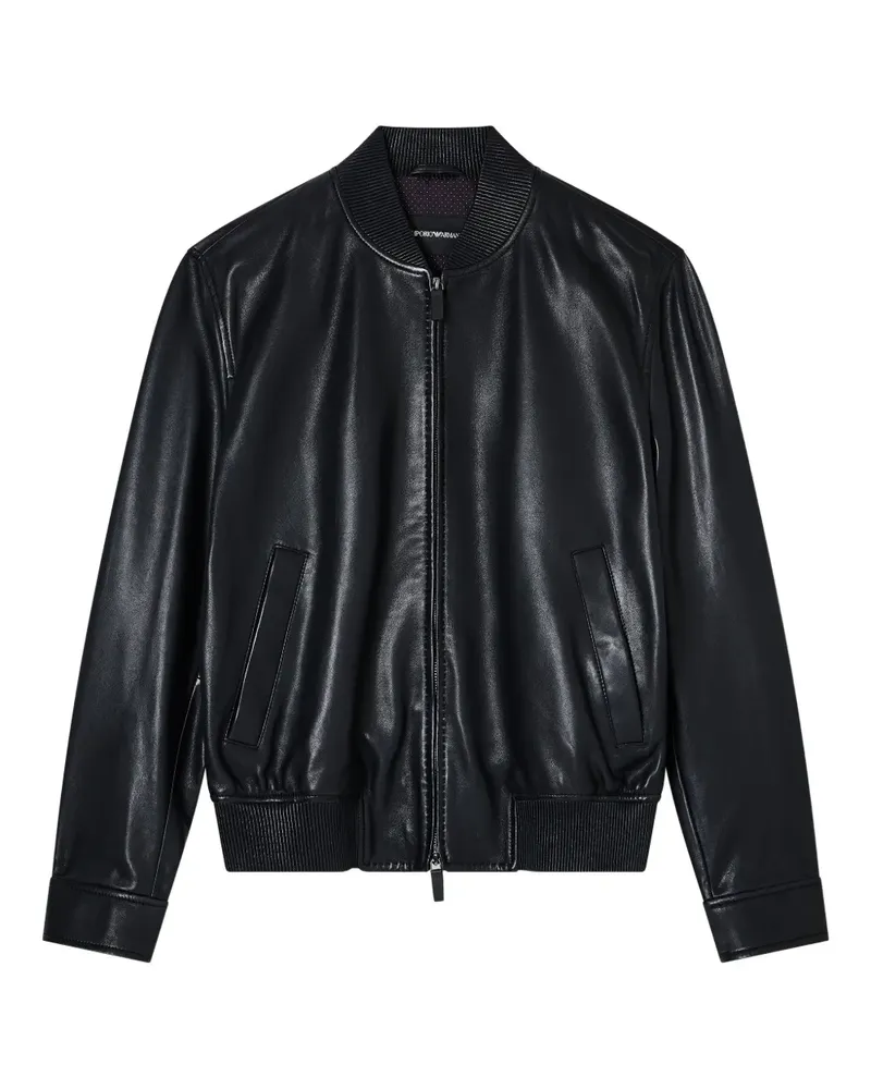 Emporio Armani Lederjacke mit gerippten Bündchen - Schwarz Schwarz