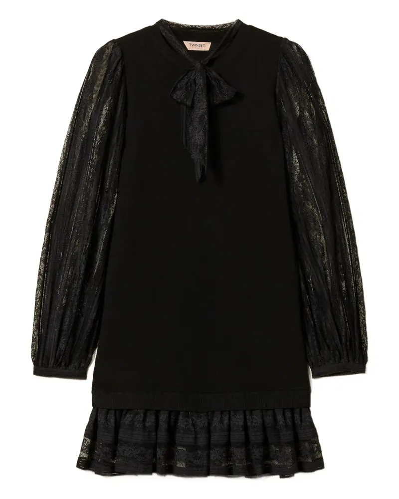 Twin-Set Strickkleid mit Spitze - Schwarz Schwarz