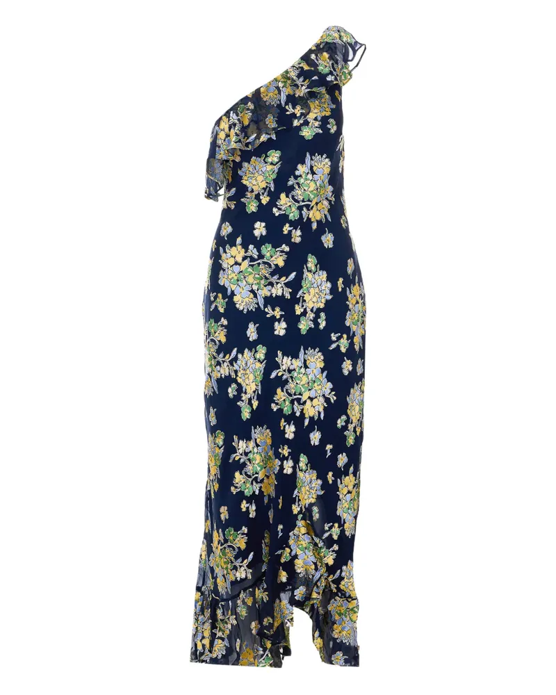 RIXO Leon ruffled one-shoulder floral-print midi dress - Blau Blau