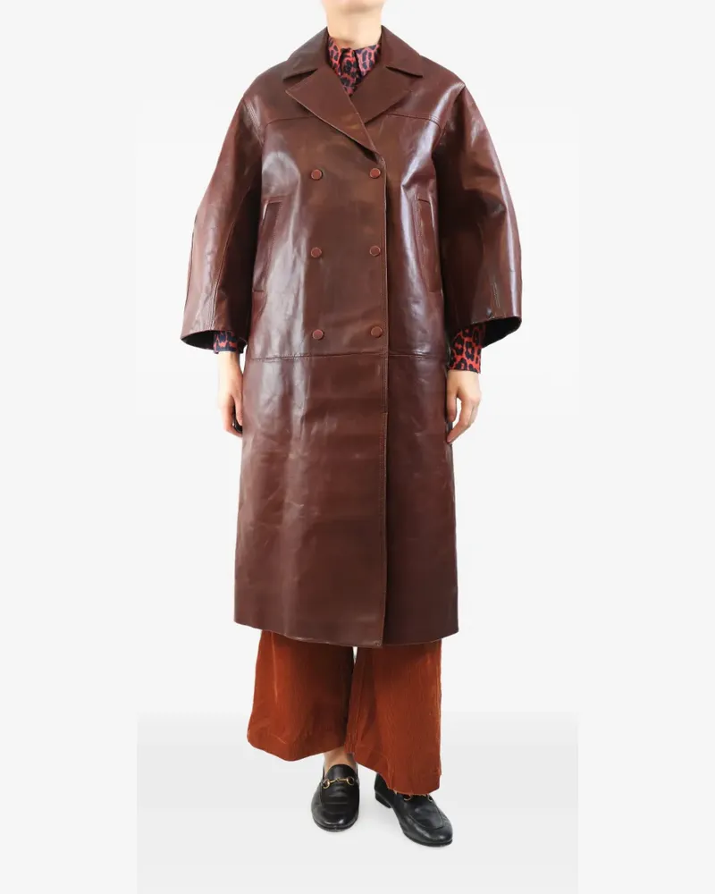 Ganni oversized double-breasted leather coat - Braun Braun