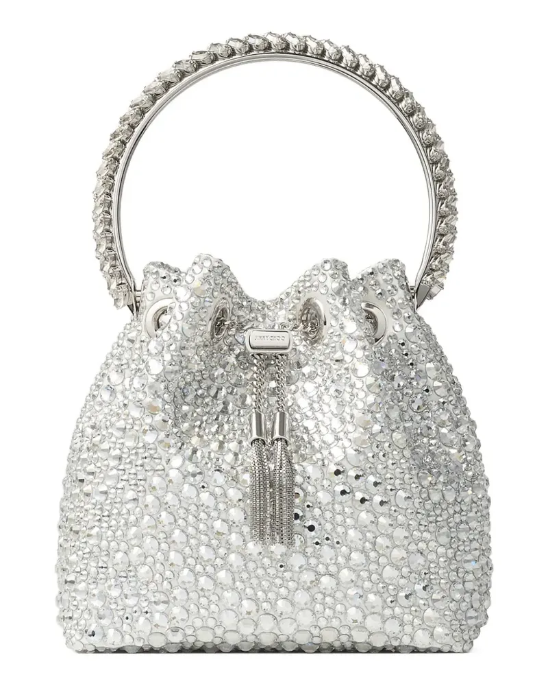 Jimmy Choo Bon Bon crystal-embellished circle-handle bucket bag - Silber Silber