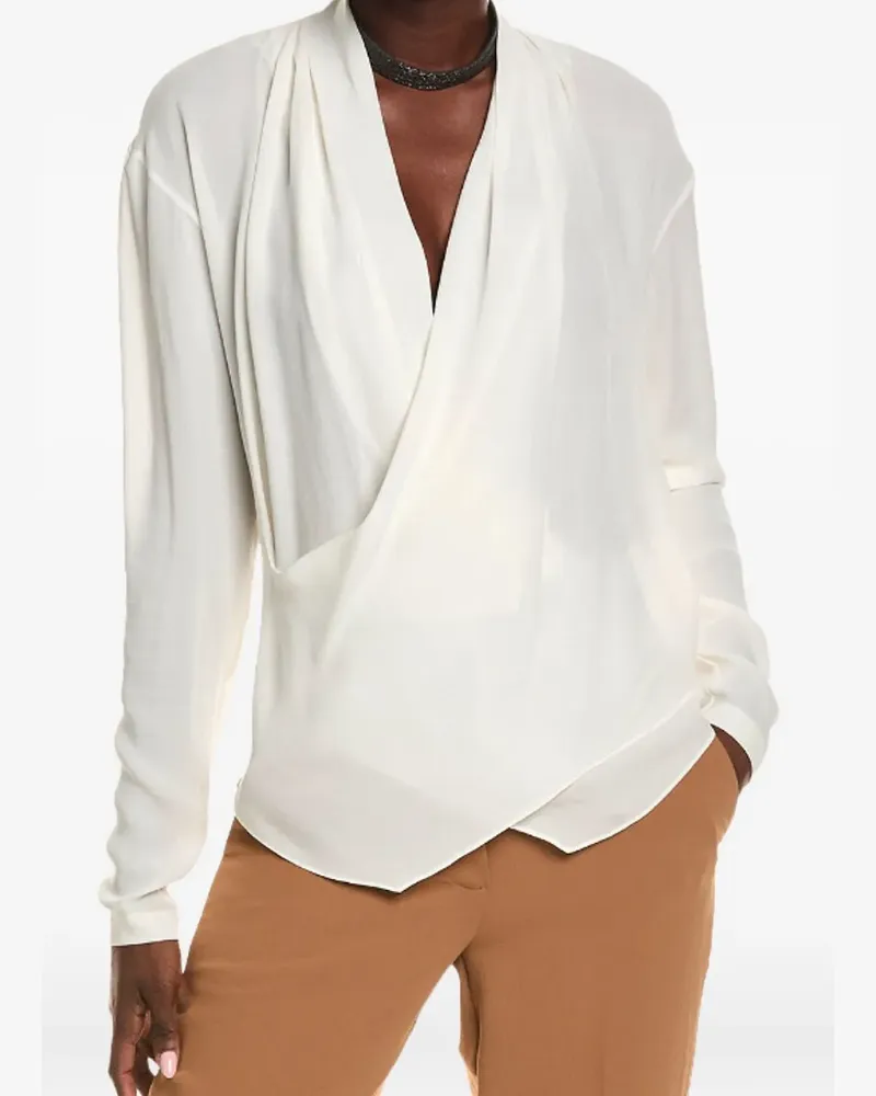 Brunello Cucinelli Drapierte Bluse mit drapiertem Ausschnitt - Weiß Weiß