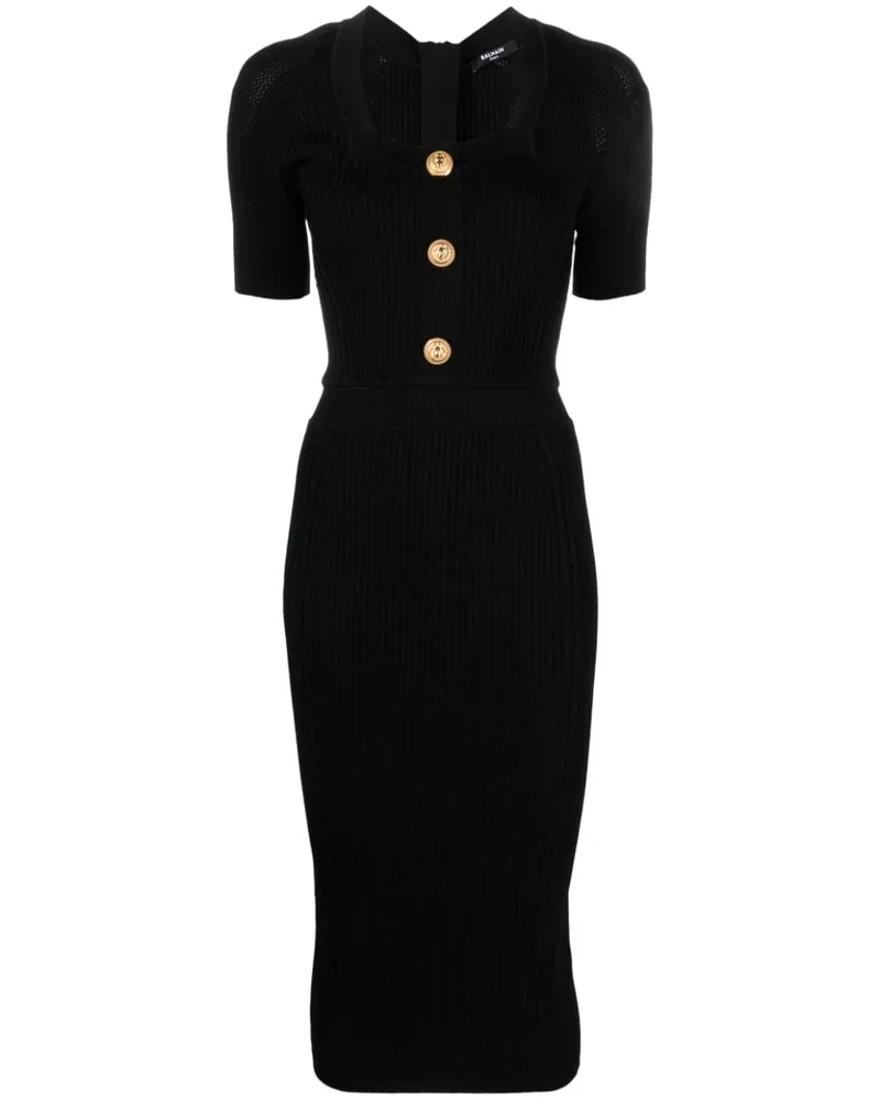 Balmain Midikleid mit eckigem Ausschnitt - Schwarz Schwarz