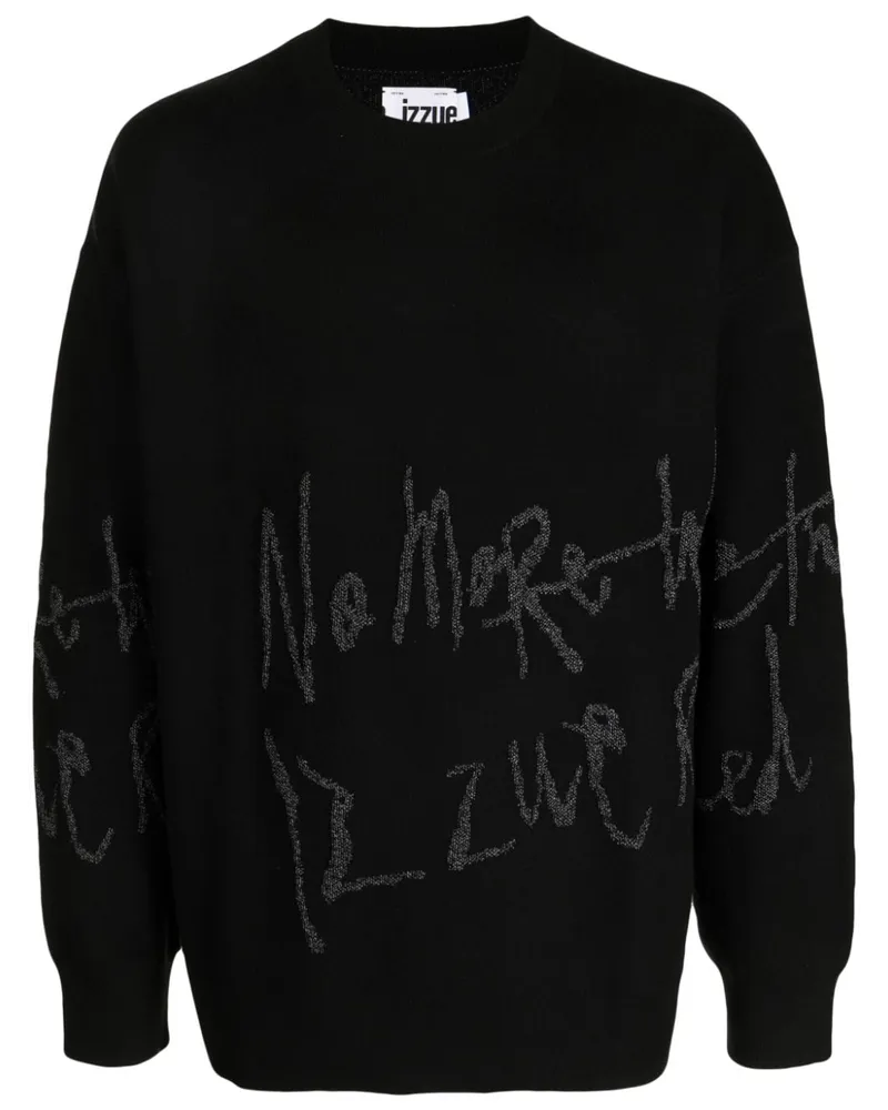 Izzue Gerippter Pullover mit Slogan-Stickerei Schwarz