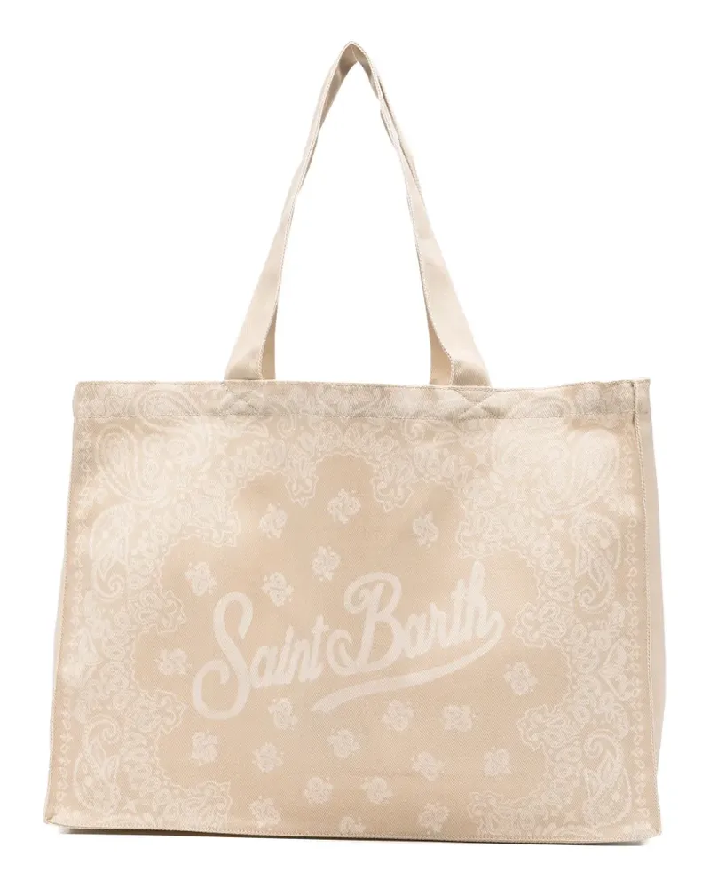 MC2 Saint Barth Essential paisley-print logo-script beach bag - Nude Nude