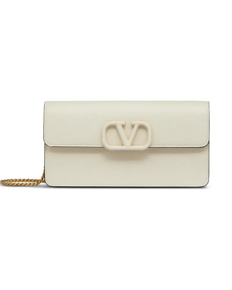 Valentino Garavani VLogo Signature grainy calfskin wallet with chain - Nude Nude
