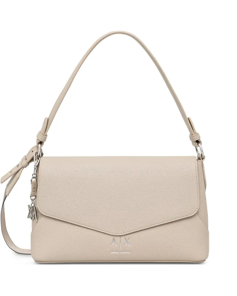 Armani Exchange Gekörnte Schultertasche mit Logo-Schild - Nude Nude