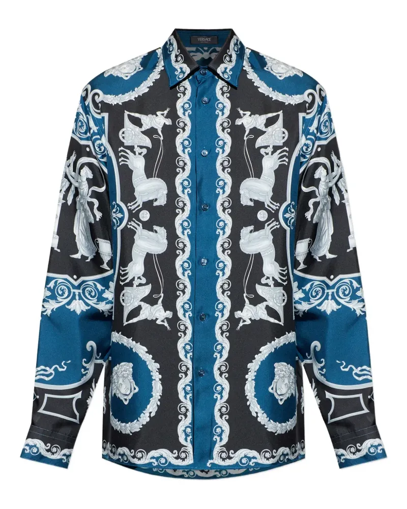 Versace Seidenhemd mit Hall of Heroes-Print - Blau Blau