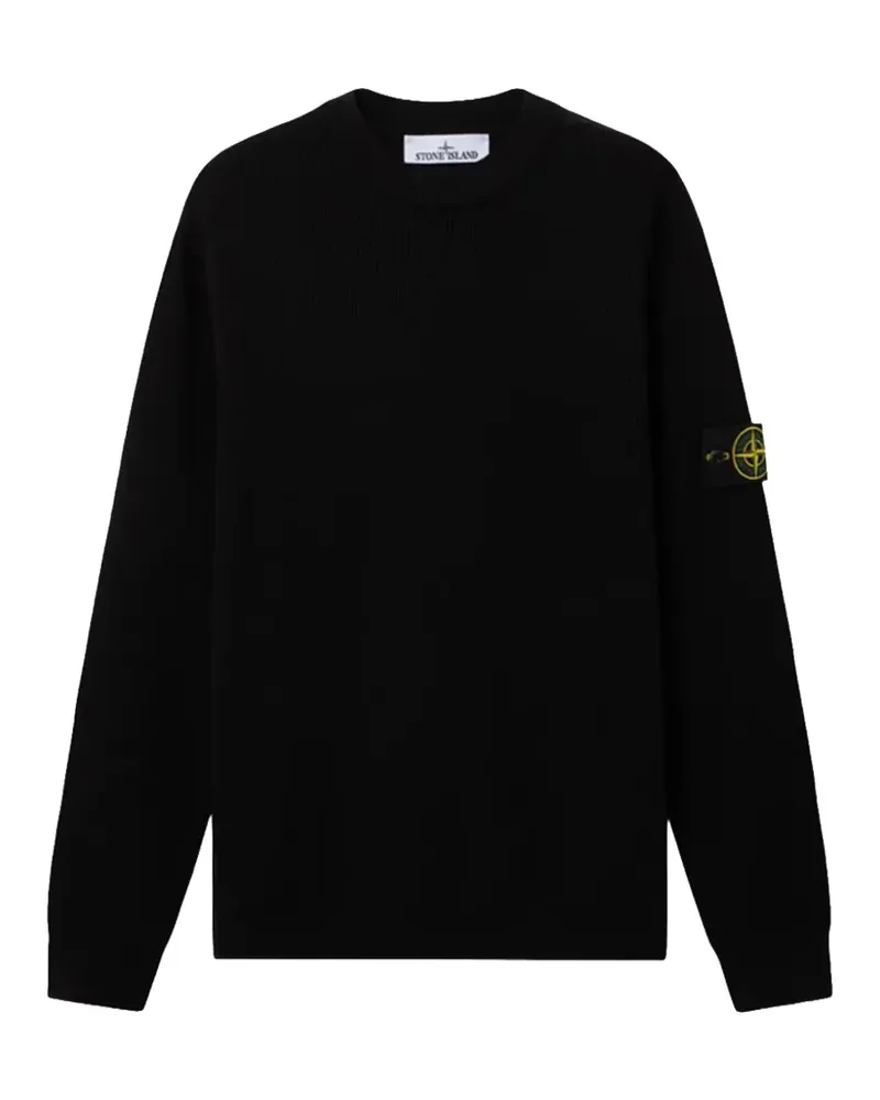 Stone Island Gerippter Strickpullover mit Logo-Patch - Schwarz Schwarz