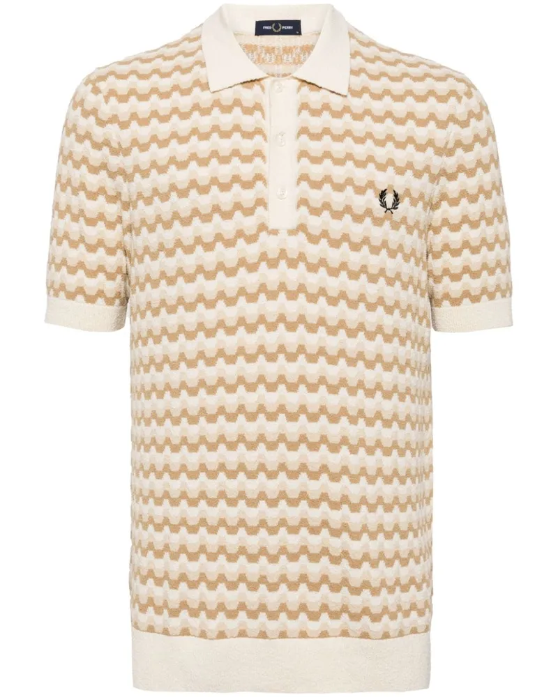 Fred Perry Gestricktes Poly-Shirt aus Boucle-Jacquard Braun