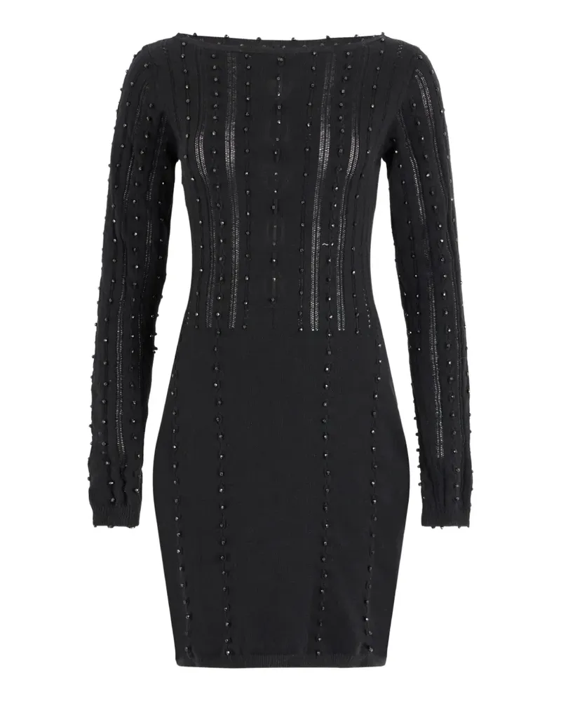 John Richmond Minikleid aus Lochstrick mit Perlen - Schwarz Schwarz