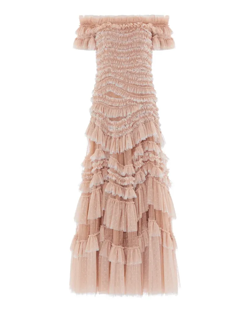 Needle & Thread Schulterfreies Maxikleid mit Rüschen - Nude Nude