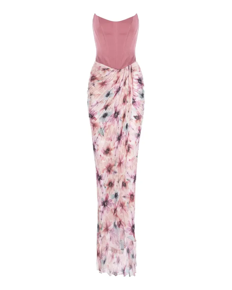V:PM ATELIER Monica Maxikleid mit Blumenprint - Rosa Rosa