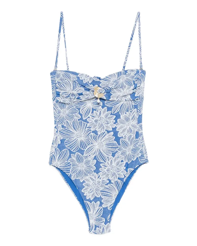 Twin-Set floral-jacquard shell-detail swimsuit - Blau Blau