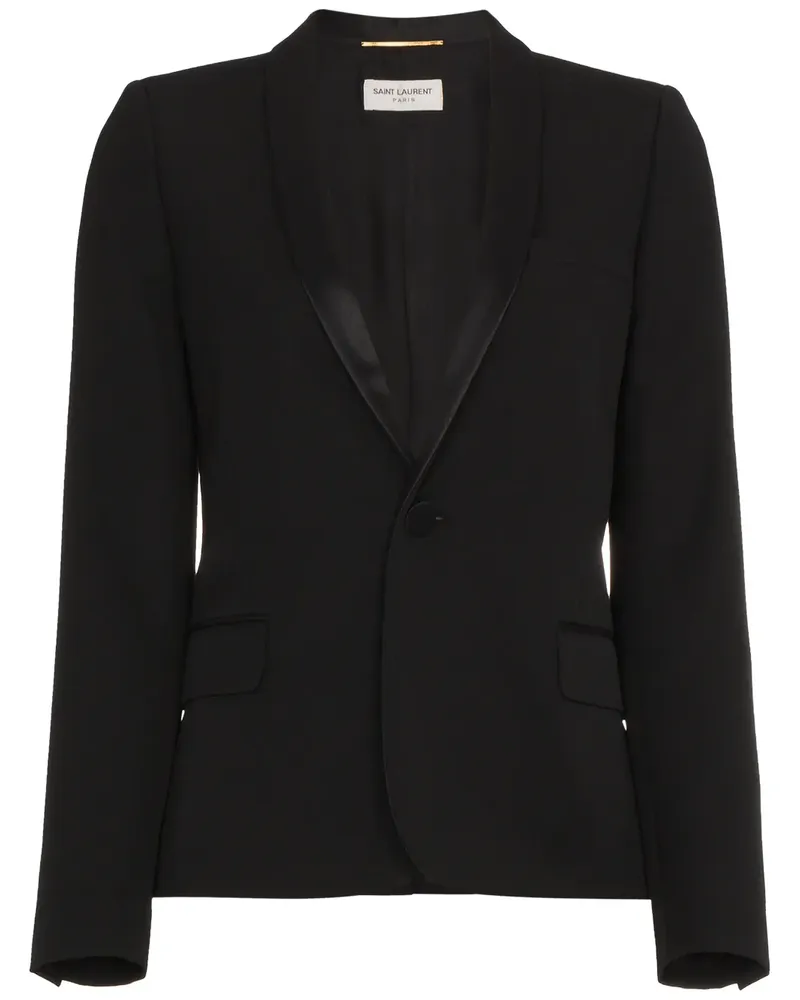 Saint Laurent Wollblazer mit Kontrastrevers - Schwarz Schwarz