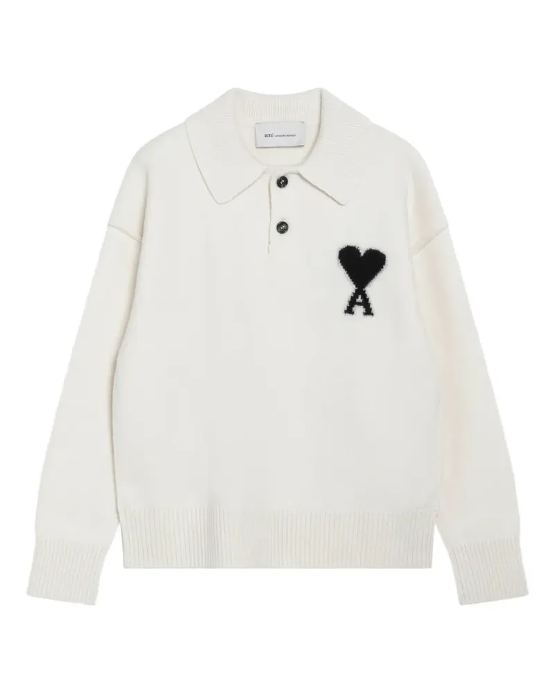AMI Paris white wool polo with Ami de Coeur - Nude Nude