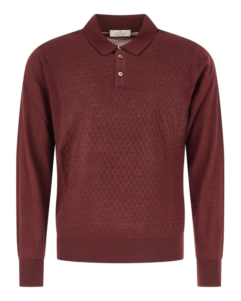 PANICALE Cashmere Pullover mit Polokragen in Rautenstrick - Rot Rot
