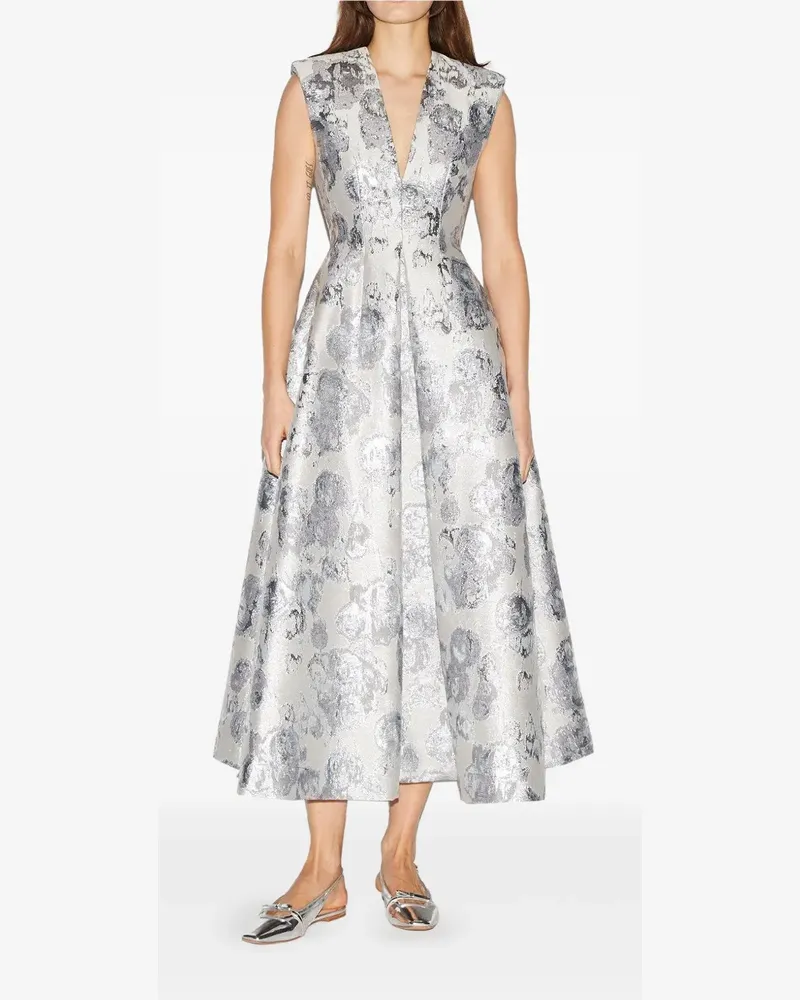 Huishan Zhang Plissiertes Kyle Midikleid mit Blumen-Print - Silber Silber