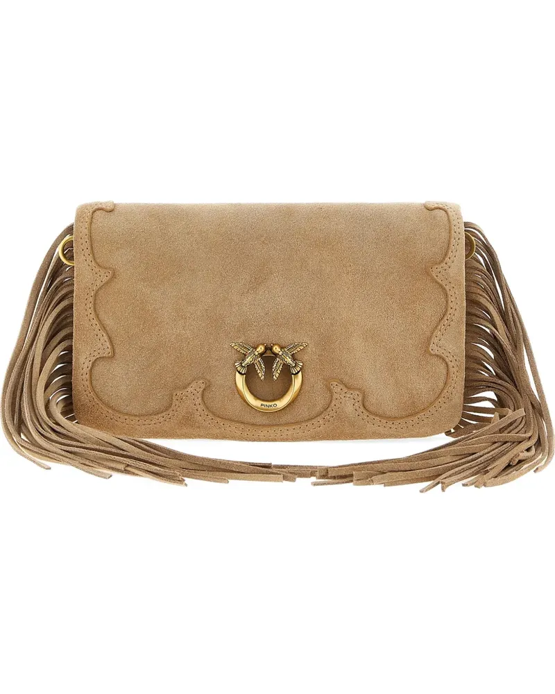 Pinko Love Click Soft Horizontal lamb suede mini clutch bag - Braun Braun