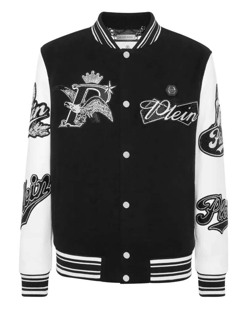 Philipp Plein Bomberjacke im College-Look mit Adler - Schwarz Schwarz