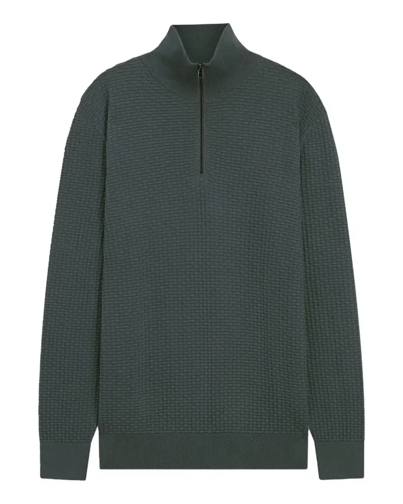 HUGO BOSS Waffelstrick-Pullover mit Viertelreißverschluss - Grau Grau