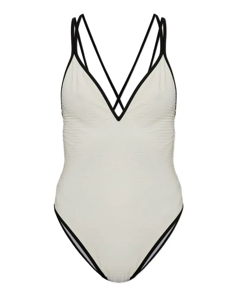 Balmain V-Ausschnitt-Badeanzug mit Monogrammmuster - Nude Nude