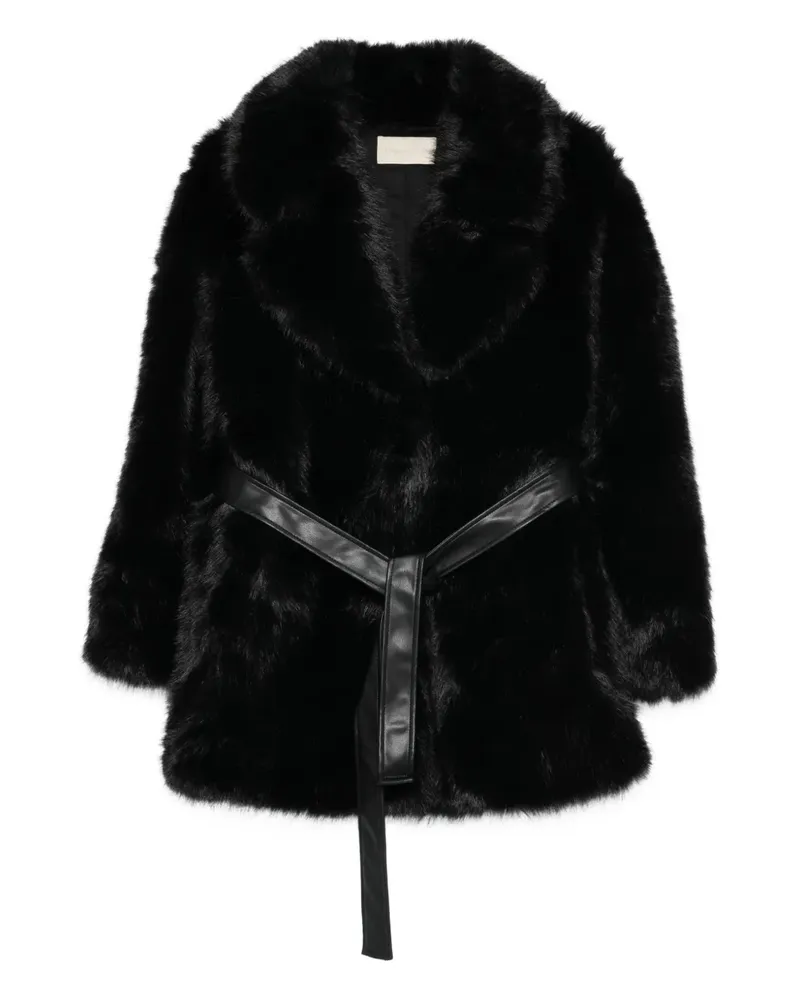 Vanessa Bruno Jacke aus Faux Fur mit Gürtel - Schwarz Schwarz