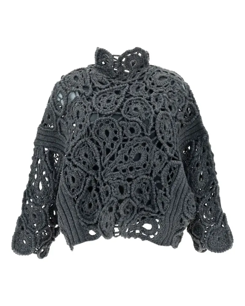 Brunello Cucinelli Stehkragen-Pullover mit gehäkelter Spitze - Grau Grau